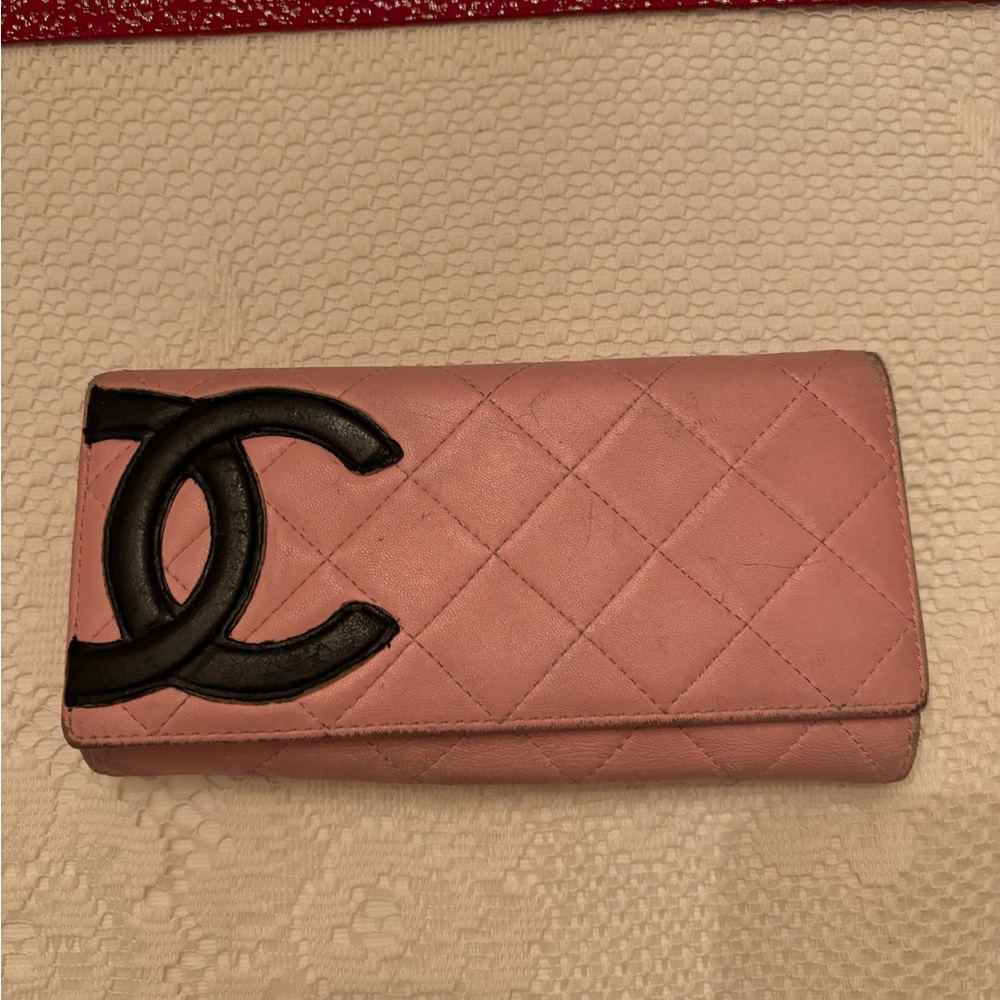 Chanel Cambon Pink Long Quilted Lamb Leather Wallet Authentic